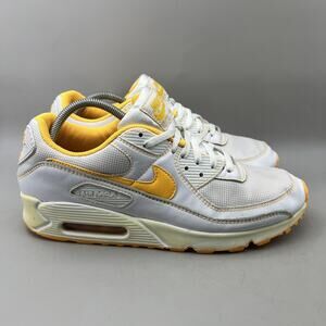 Nike Air Max 90 Running Shoes Mens Size 11.5 White Yellow Comfort Low Sneakers